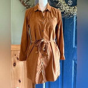 Lucky Brand Corduroy Brown Button-Up Belted Dress w/Pockets size XS
